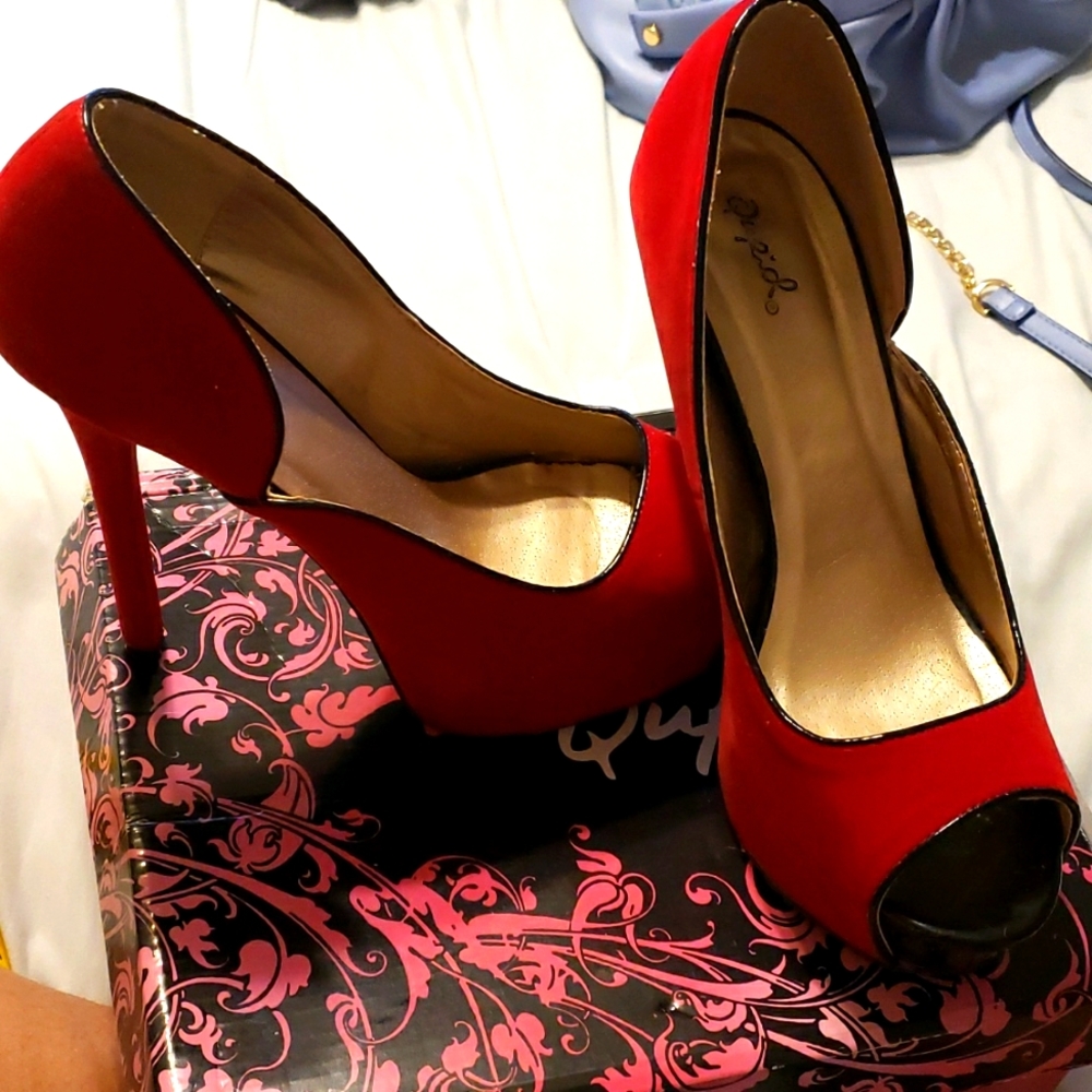 Suede red heels